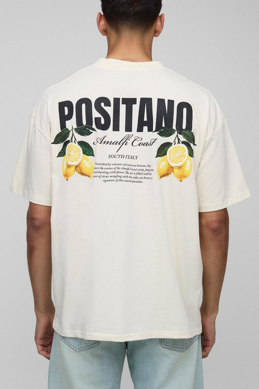 Oversized Extended Neck Positano Lemon Graphic T-Shirt