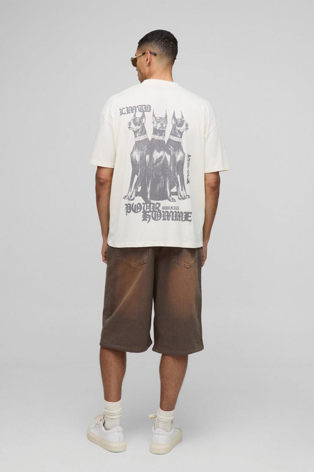 Oversized Extended Neck Pour Homme Canine Graphic T-Shirt