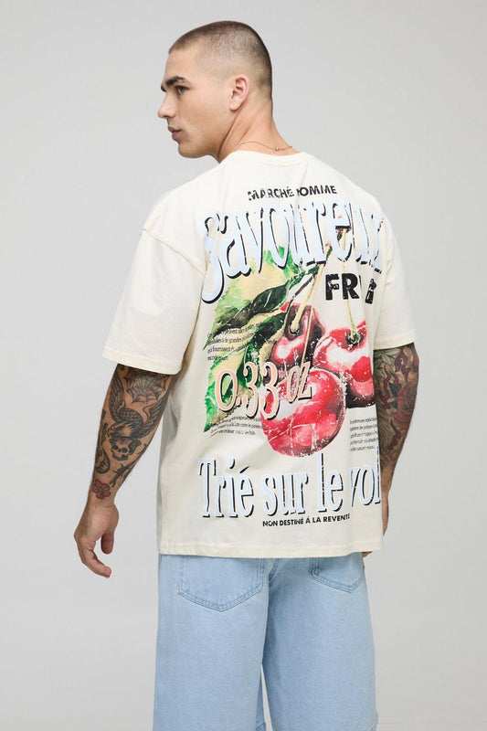 Oversized French Cherry Graphic T-Shirt