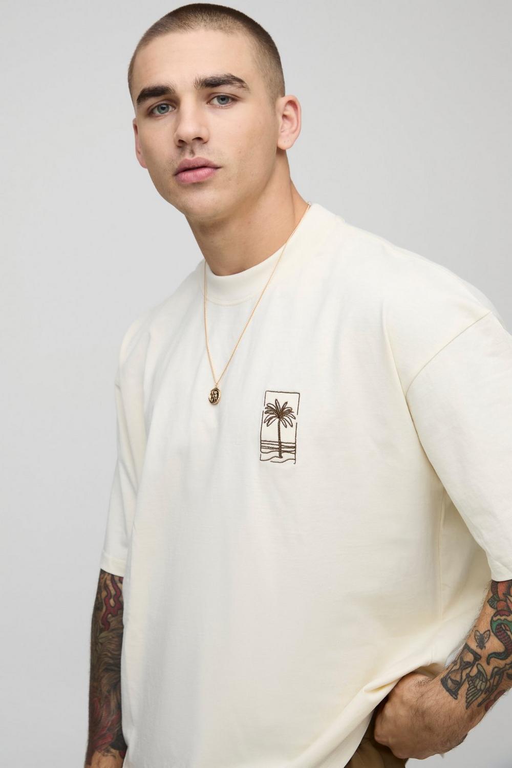 Oversized Palm Tree Embroidered T-Shirt