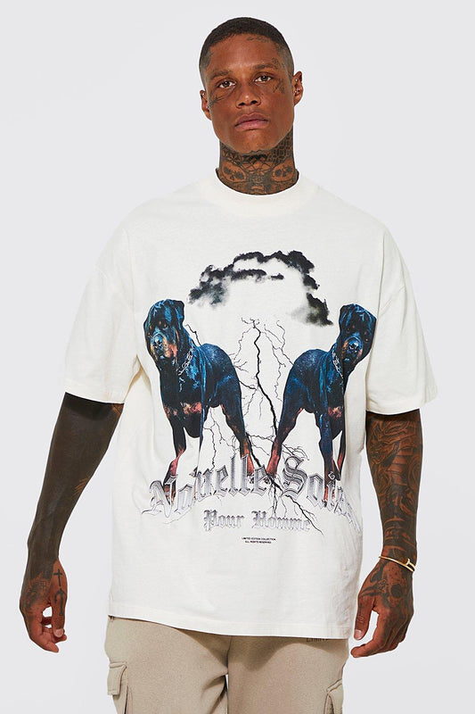 Oversized Rottweiler Graphic Print T-shirt