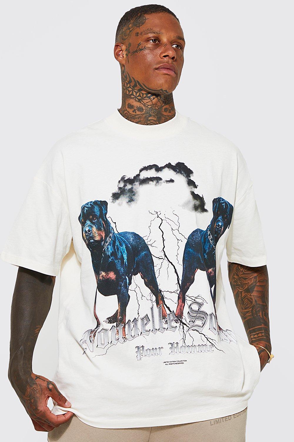 Oversized Rottweiler Graphic Print T-shirt