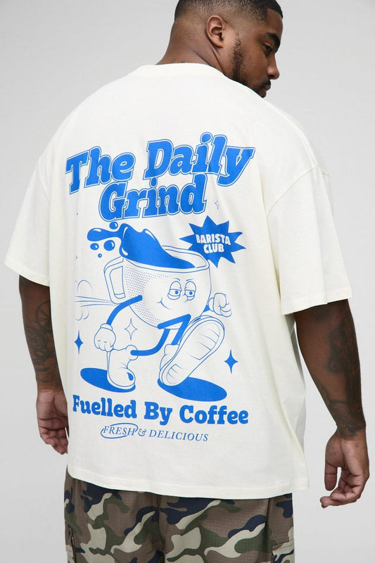 Oversized Extended Neck Daily Grind Cartoon Graphic T-Shirt