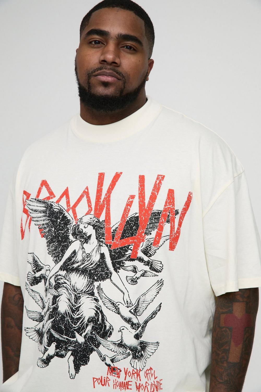 Oversized Extended Neck Gothic Brooklyn Print T-Shirt