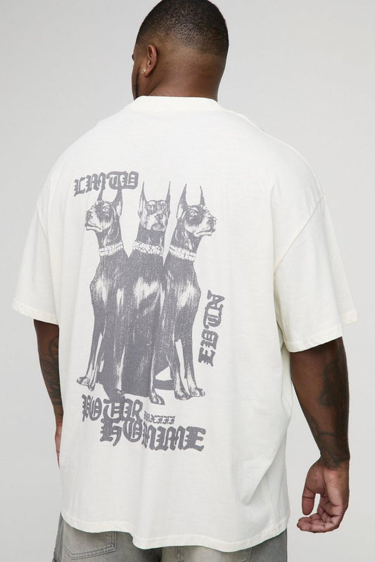 Oversized Extended Neck Pour Homme Canine Graphic T-Shirt