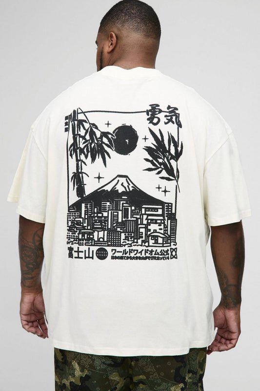 Oversized Extended Neck Volcano Graphic T-shirt