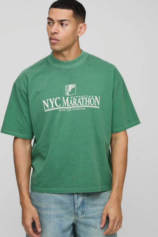 Oversized Boxy NYC Marathon Leisure Wash T-Shirt