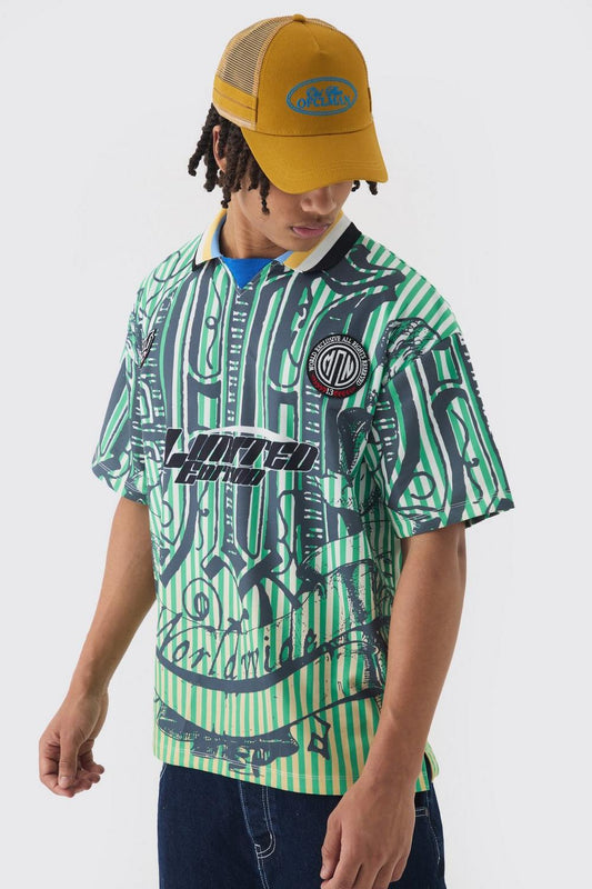 Oversized Striped Applique Football Jersey