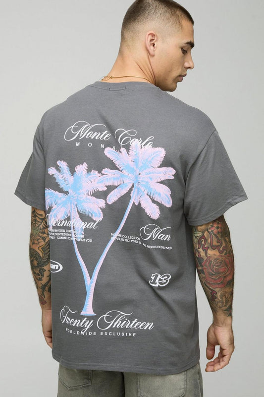 Oversized Blurred Palm Print Graphic T-Shirt