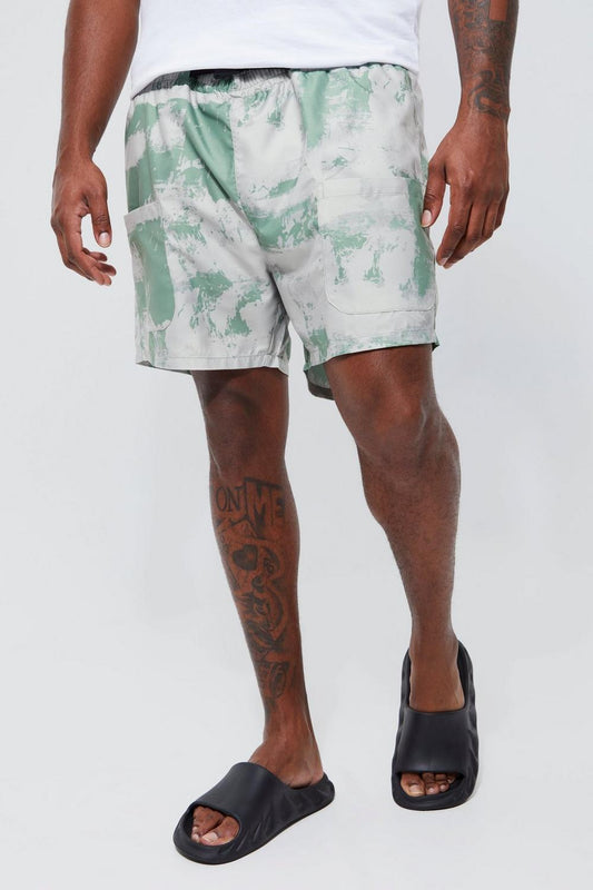 Plus Mid Length Abstract Cargo Swim Trunks