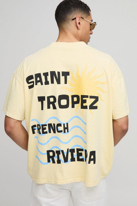 Oversized Extended Neck Washed Saint Tropez Graphic T-Shirt