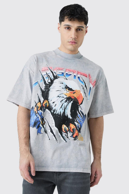 Oversized Eagle Graphic Acid Wash Heavyweight