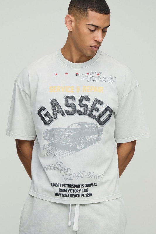 Oversized Boxy Stone Wash Western Graphic T-Shirt