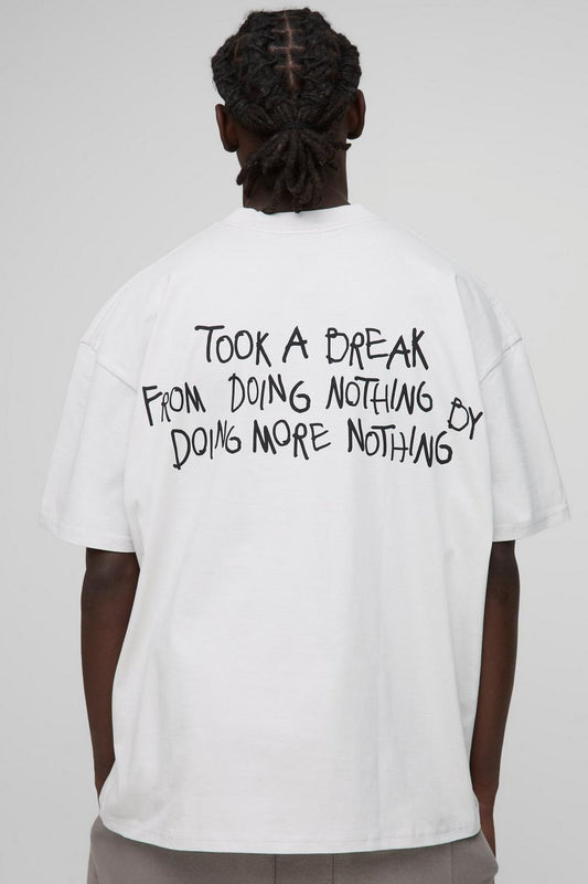 Oversized Extended Neck Took a Break Slogan T-shirt