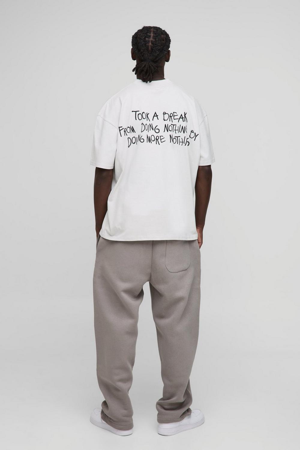 Oversized Extended Neck Took a Break Slogan T-shirt