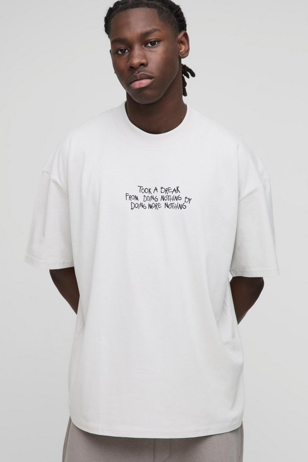 Oversized Extended Neck Took a Break Slogan T-shirt