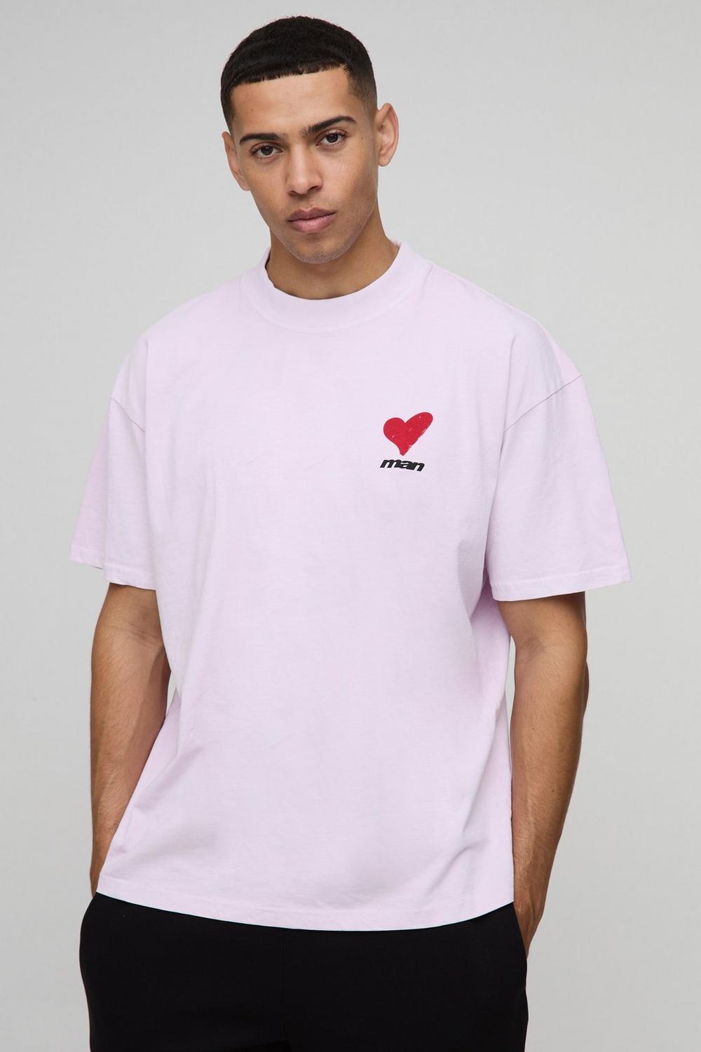 Oversized Extended Neck Heart Washed Graphic T Shirt