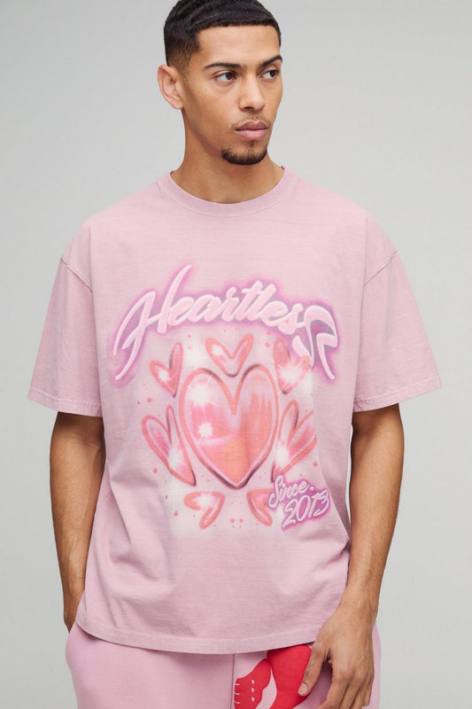 Oversized Washed Heartless Airbrush Graphic T-Shirt