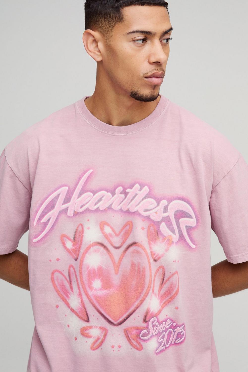 Oversized Washed Heartless Airbrush Graphic T-Shirt