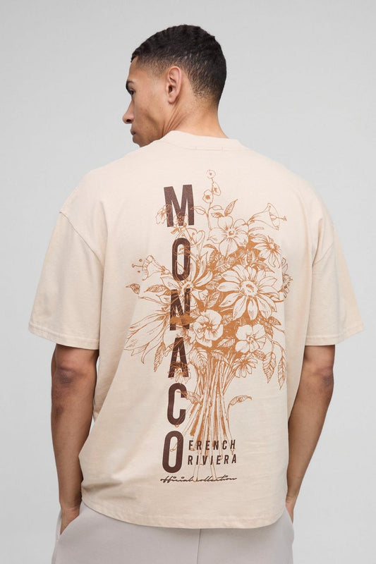 Oversized Extended Neck Monaco Floral Graphic T Shirt