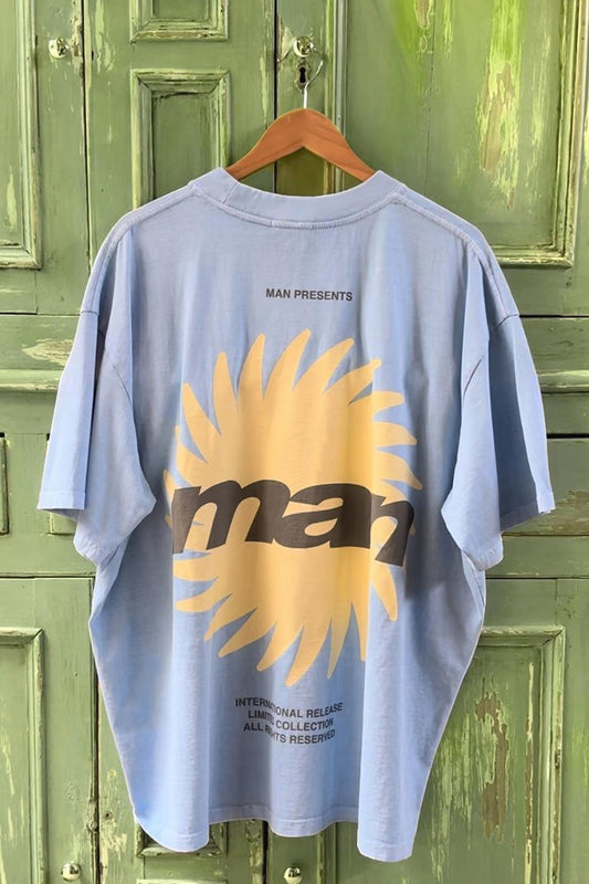 Oversized Extended Neck Washed Man Graphic T-Shirt