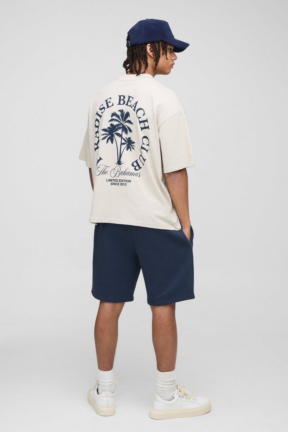 Oversized Boxy Extended Neck Paradise Beach Club Palm Tree T-Shirt