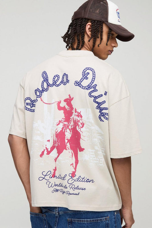 Oversized Boxy Rodeo Drive Western Graphic T-Shirt