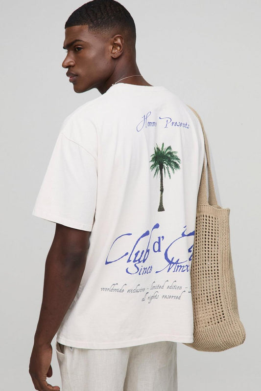 Oversized Club Elite Palm Tree Graphic Washed T-Shirt