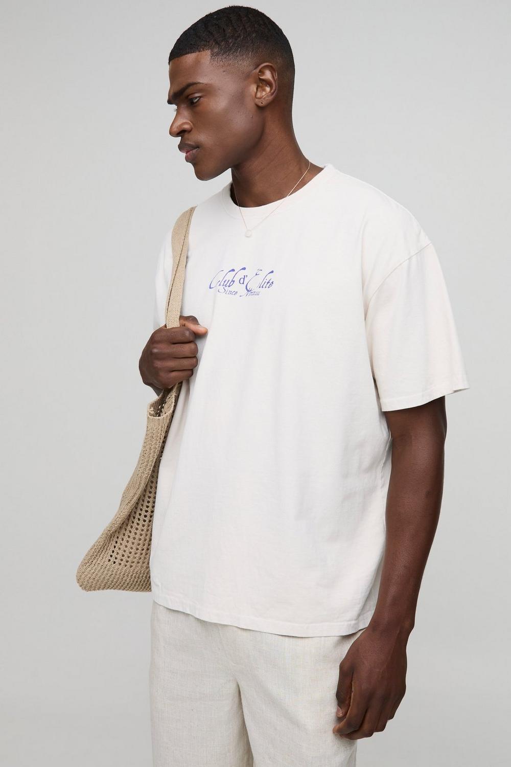 Oversized Club Elite Palm Tree Graphic Washed T-Shirt
