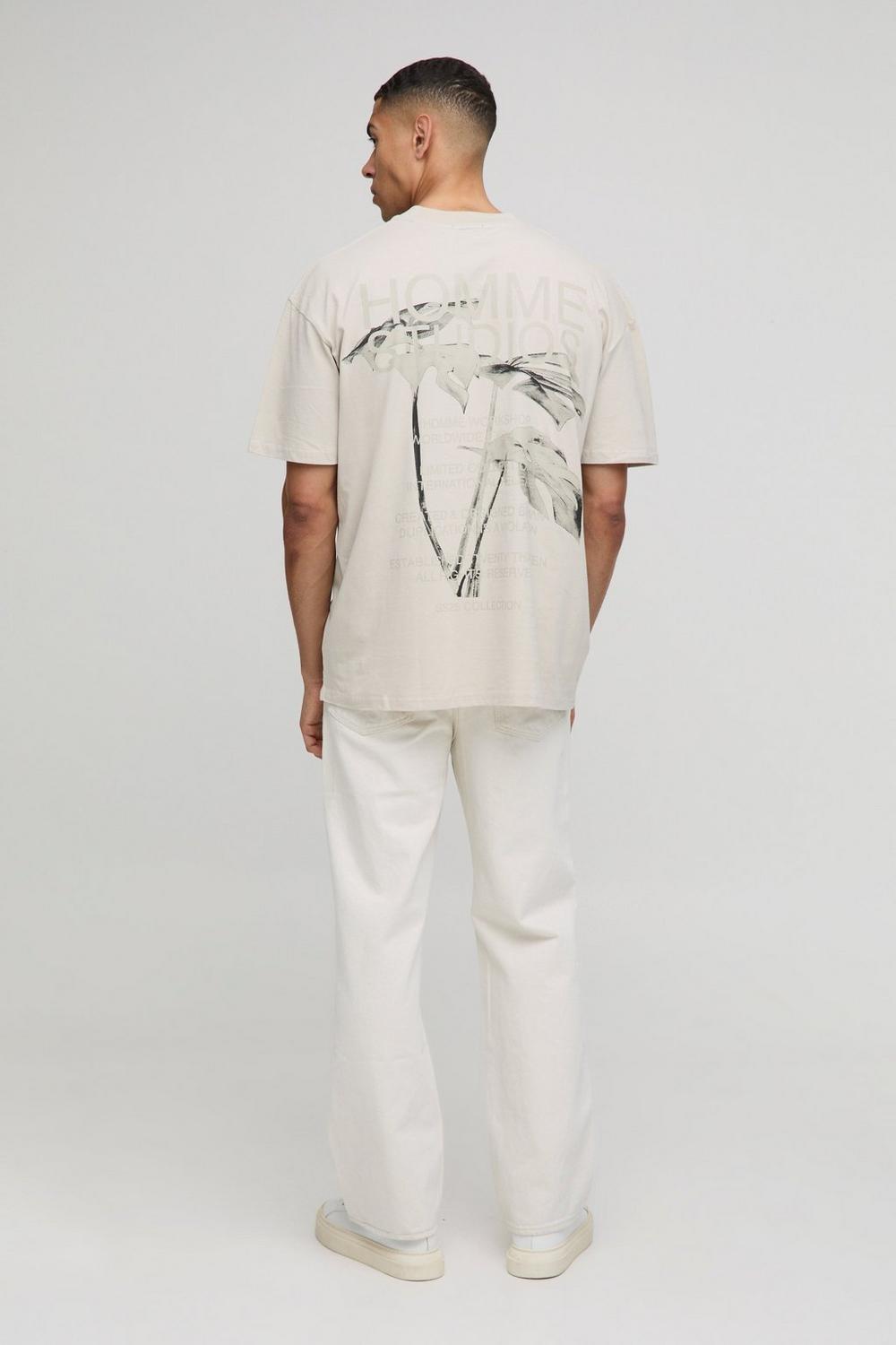 Oversized Extended Neck Homme Studios Floral Print T-Shirt
