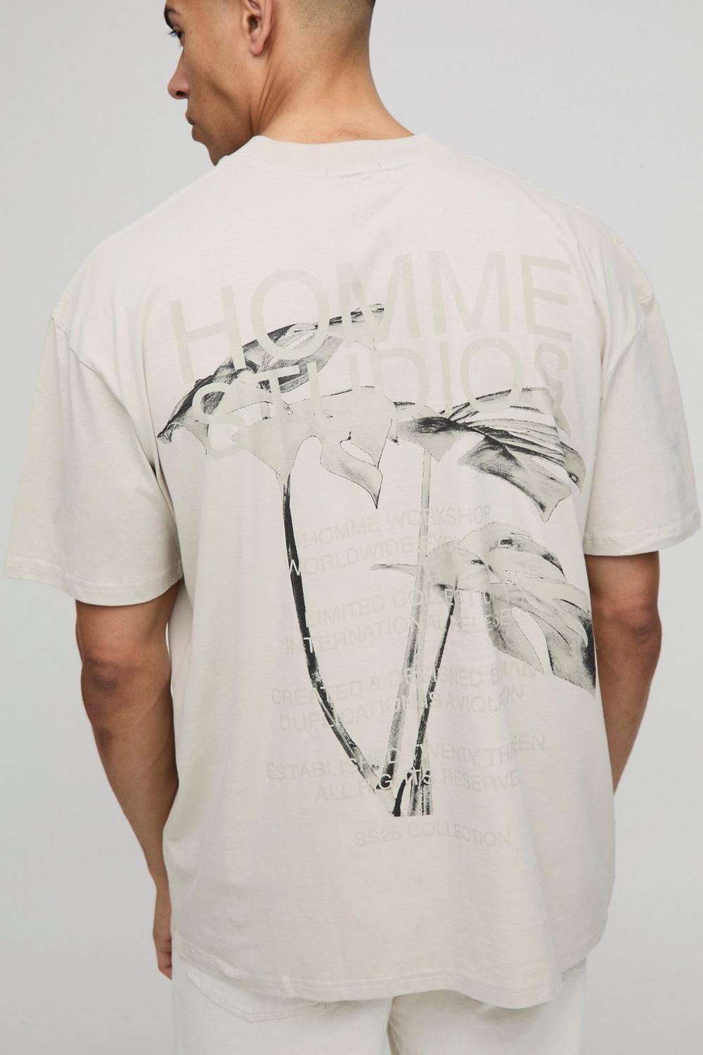 Oversized Extended Neck Homme Studios Floral Print T-Shirt