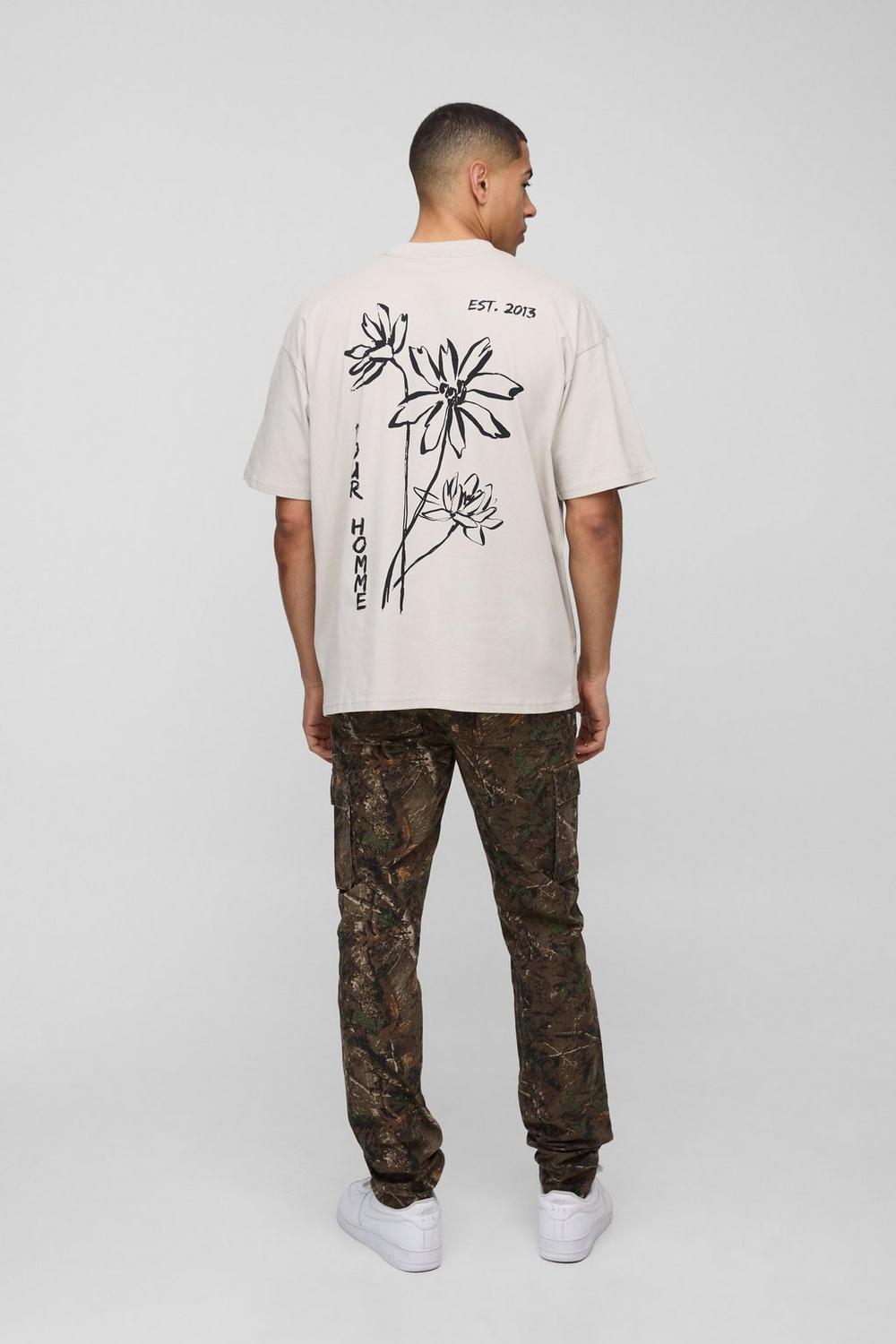 Oversized Extended Neck Pour Homme Sketch Floral T-Shirt