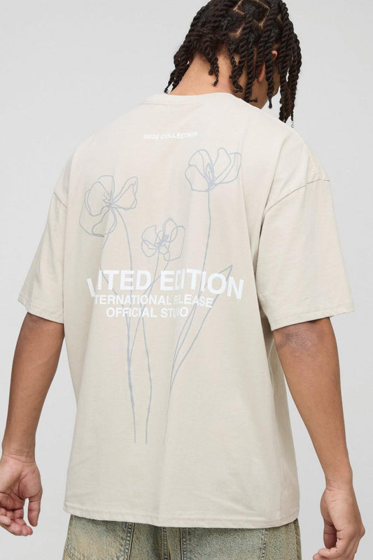 Oversized Limited Edition Sketchy Floral Graphic T-Shirt