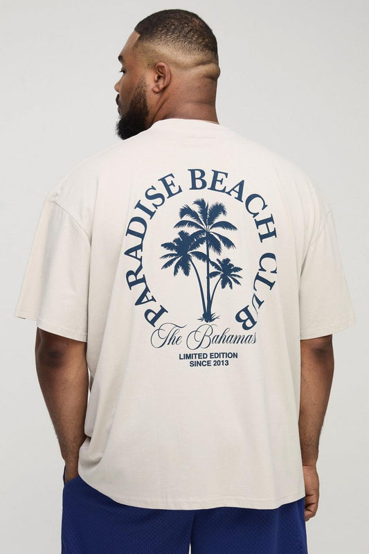 Oversized Extended Neck Paradise Beach Club Palm Tree T-Shirt