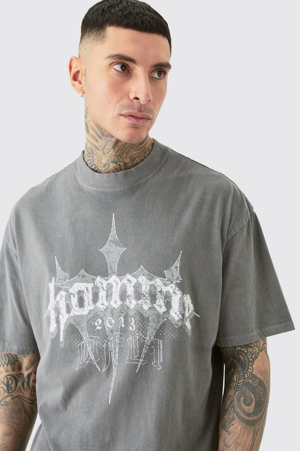 Tall Oversized Homme Cross T-shirt In Grey