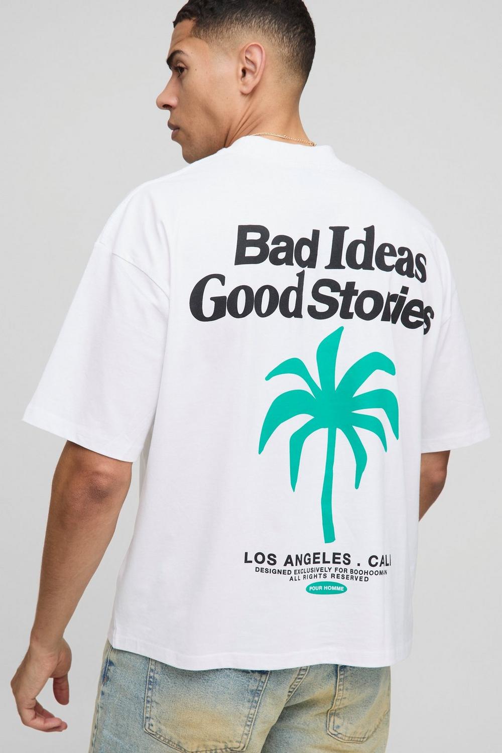 Oversized Boxy Extended Neck Palm Graphic T-Shirt