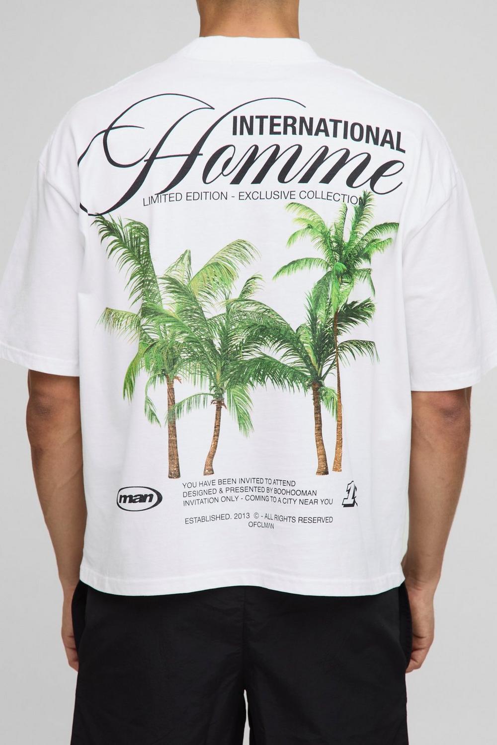 Oversized Boxy Extended Neck Palm Print T-Shirt