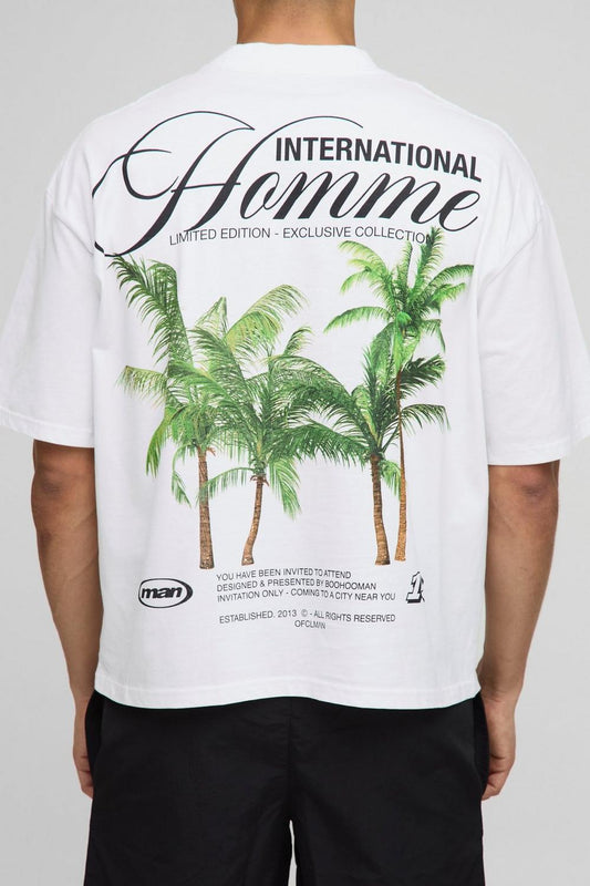Oversized Boxy Extended Neck Palm Print T-Shirt