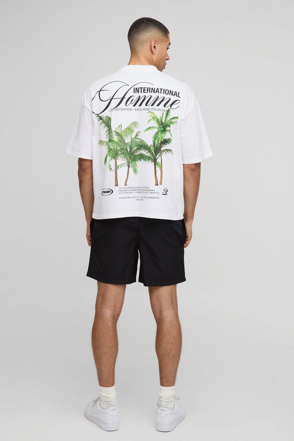 Oversized Boxy Extended Neck Palm Print T-Shirt