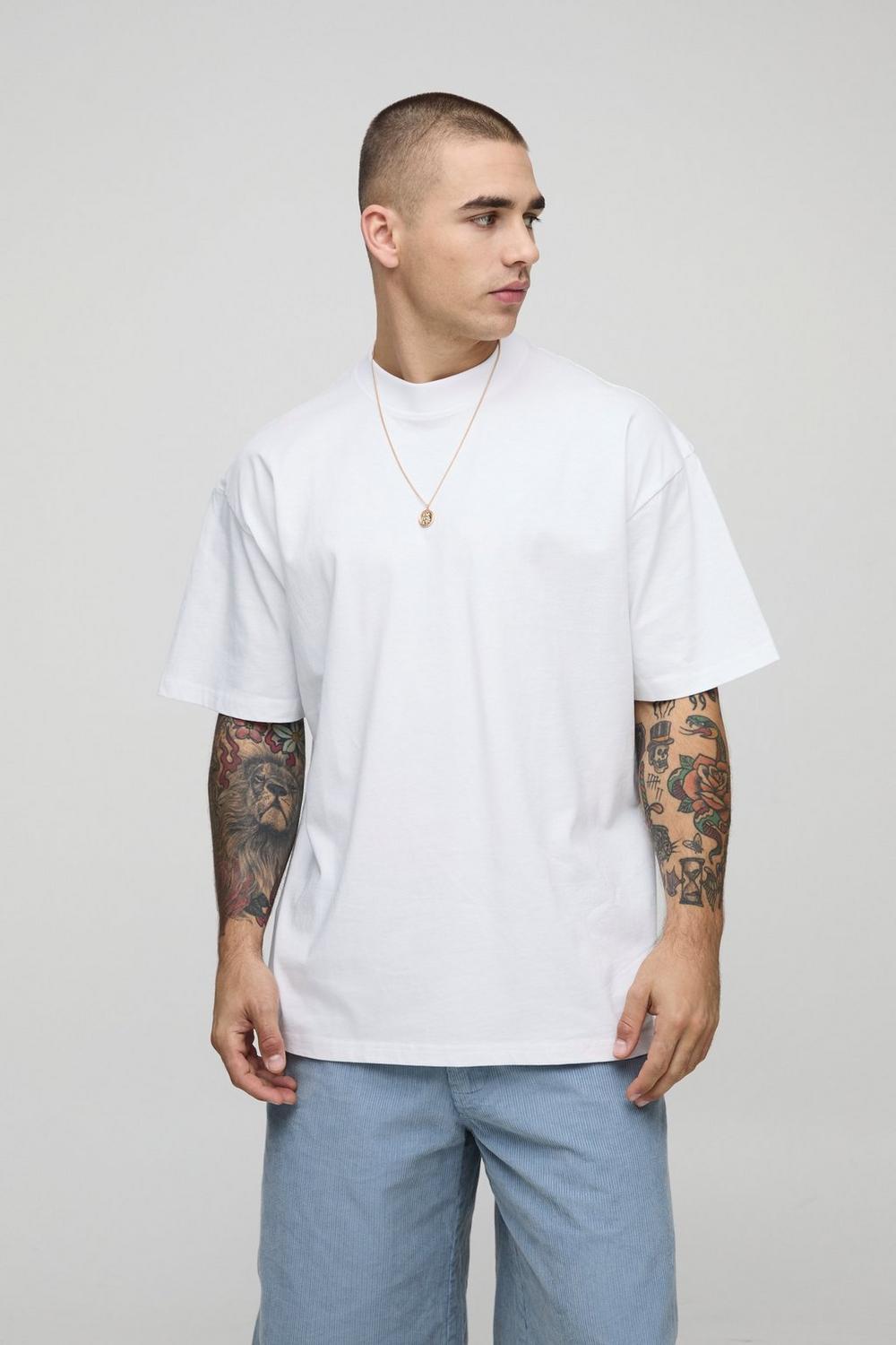 White Oversized Extended Neck Amalfi Coast Landscape T-Shirt