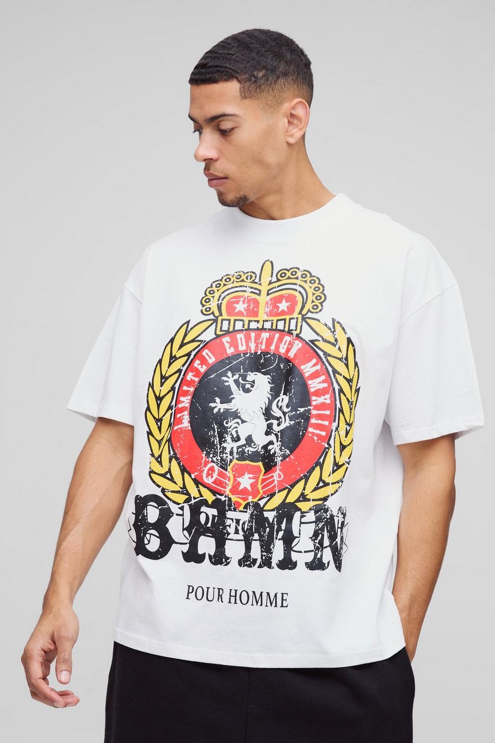 Oversized Extended Neck Crest Graphic T Shirt