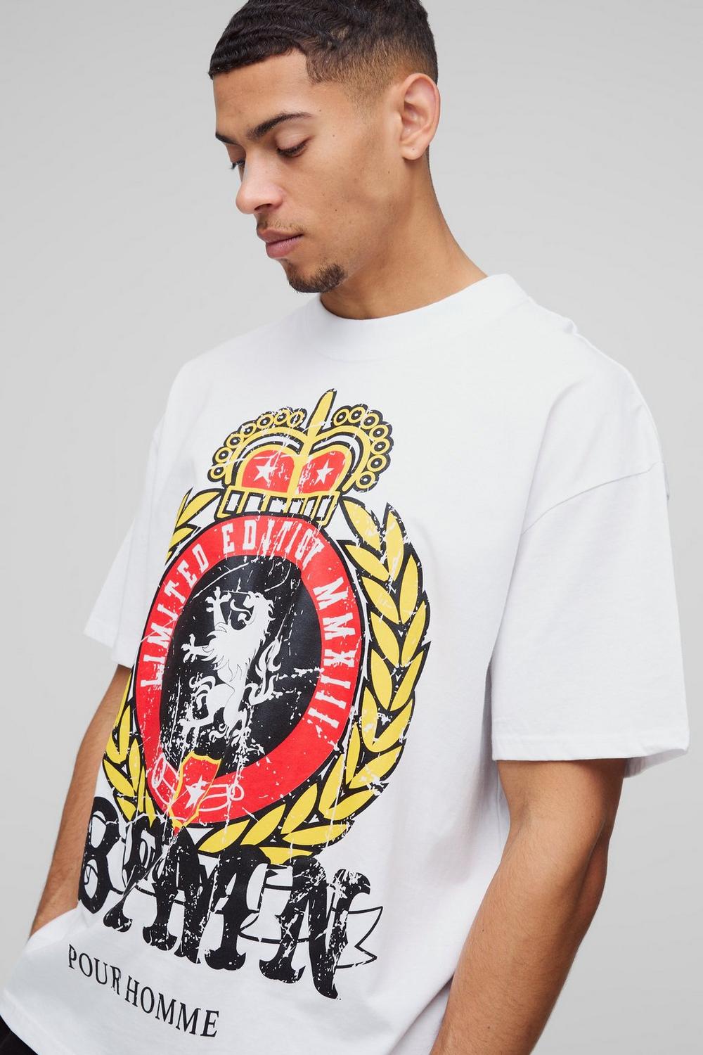 Oversized Extended Neck Crest Graphic T Shirt