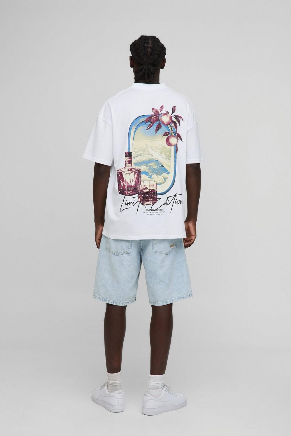 Oversized Extended Neck Signature In the Clouds Graphic T-Shirt