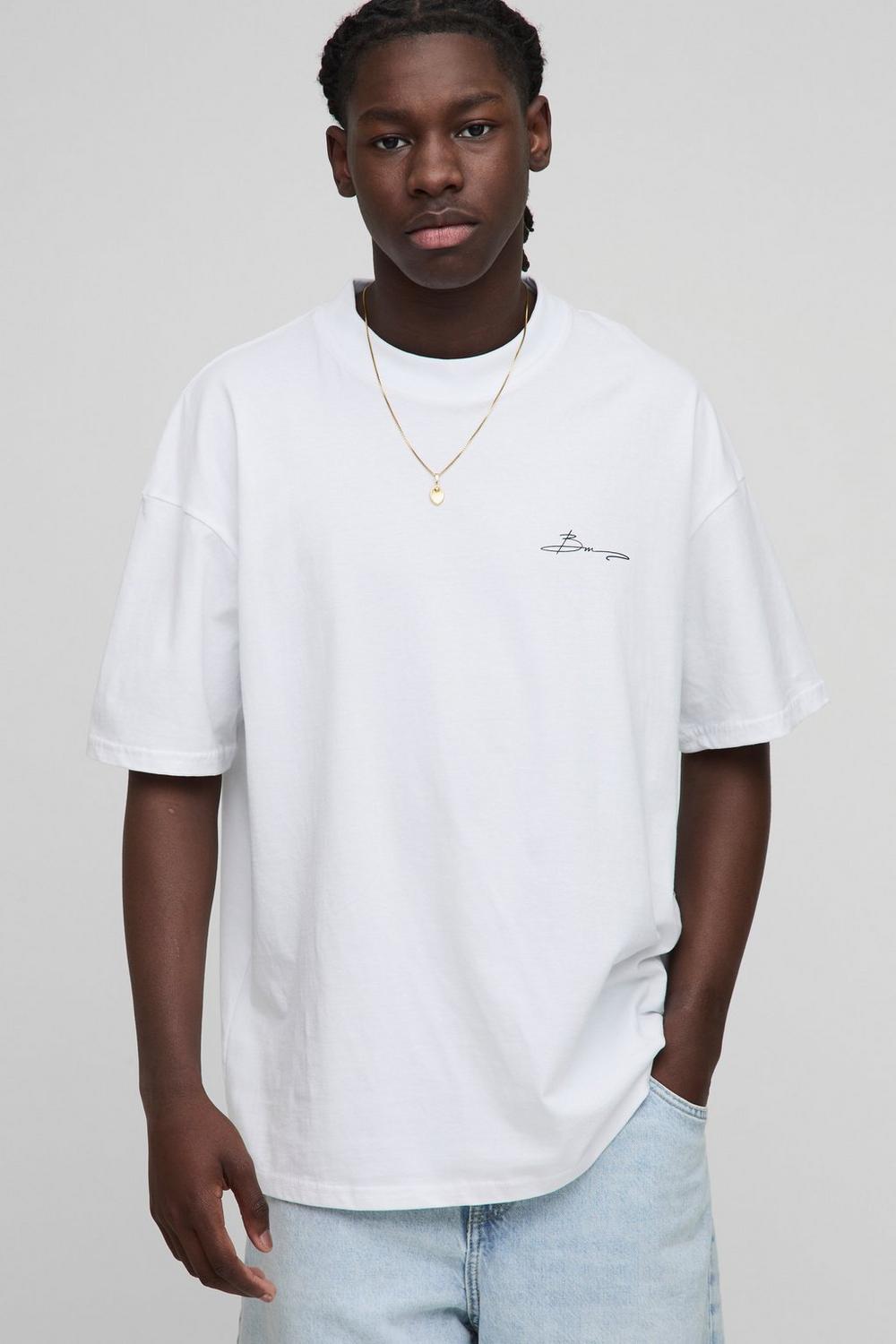 Oversized Extended Neck Signature In the Clouds Graphic T-Shirt