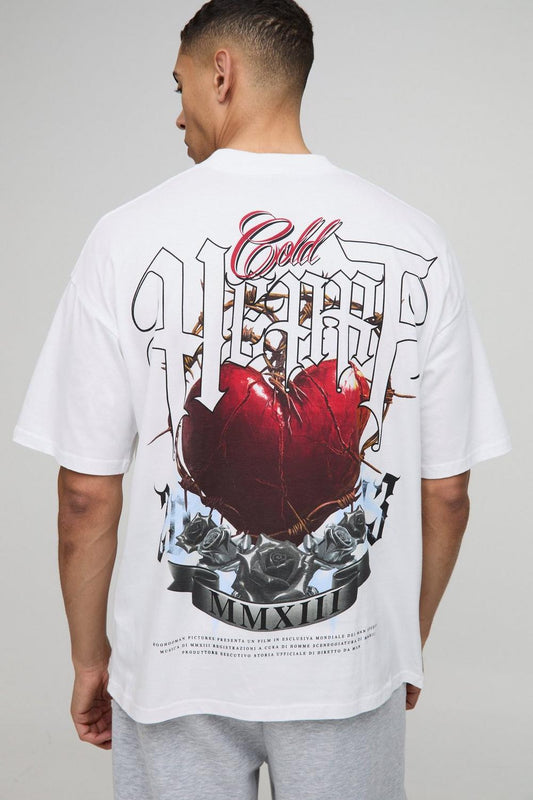 Oversized Extended Neck Cold Heart Graphic T Shirt
