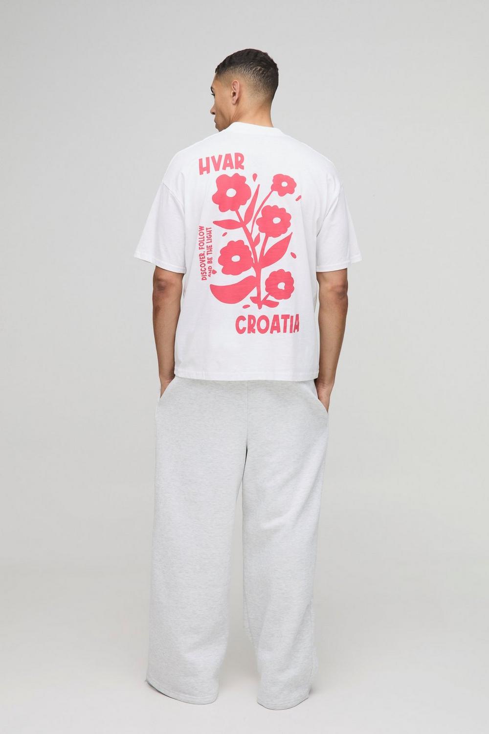 Oversized Extended Neck Croatia Floral Graphic T-Shirt