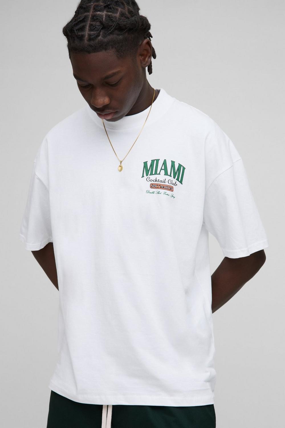 Oversized Extended Neck Miami Cocktail Club Graphic T Shirt