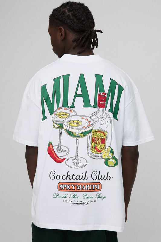 Oversized Extended Neck Miami Cocktail Club Graphic T Shirt