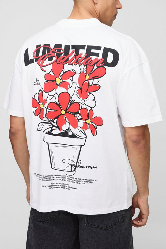 Oversized Extended Neck Floral Graphic T-Shirt