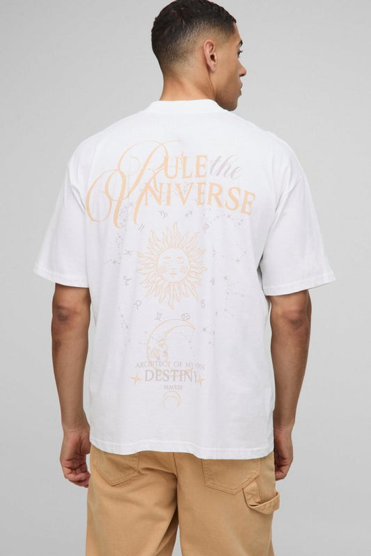 Oversized Extended Neck Rule The Universe Space Print T-Shirt